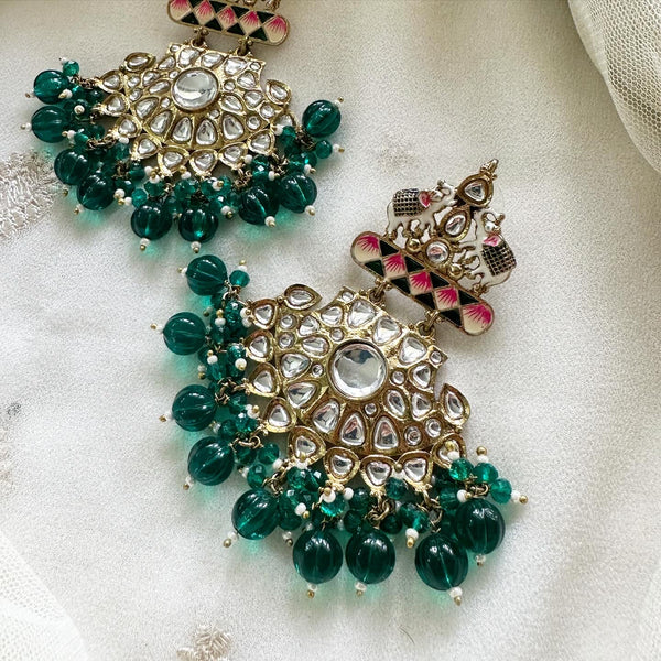 Polki Kundan Haathi Chaandbali earrings - Adorna
