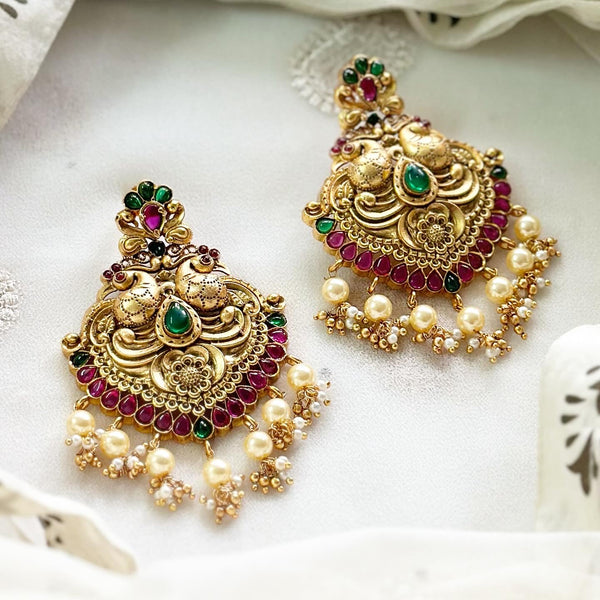 Matte Kemp Double Peacock Floral chaandbali earrings