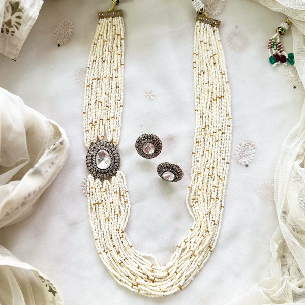 Oval Kundan Sugar bead mala set