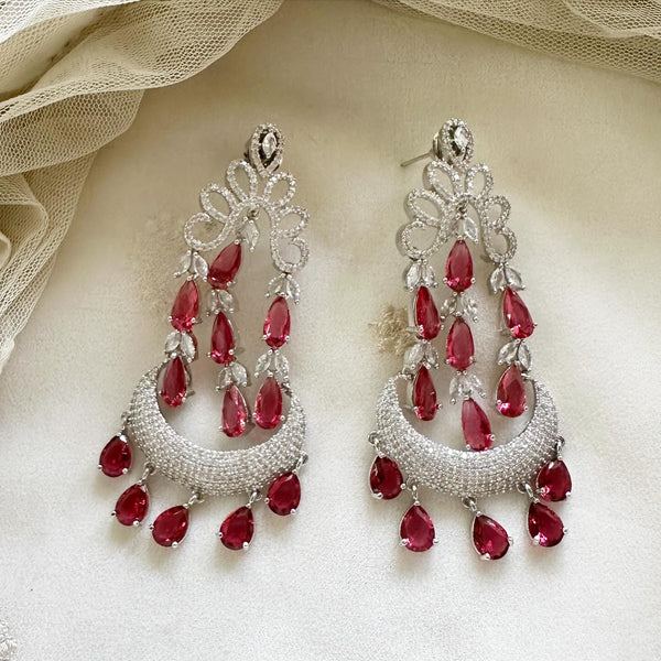 Silver CZ falls long earrings - Adorna