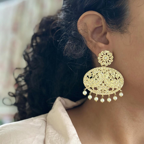 Gold Pearl dots floral earrings - Adorna