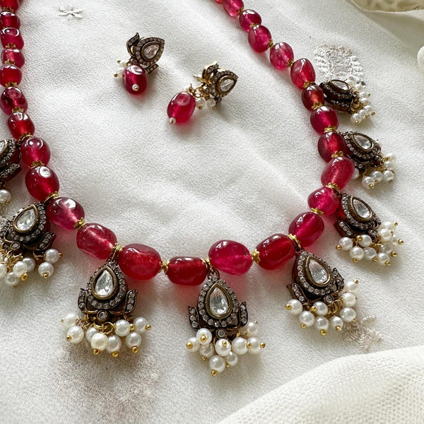 Victoria tear drops beaded mala set - Adorna