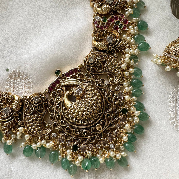 Bridal Kemp Peacock Paisley Green beads short set