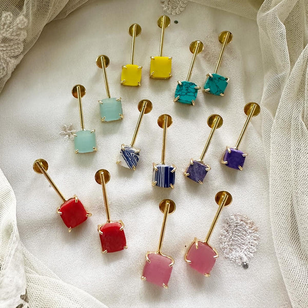 Sleek Raw stone dropper earrings - Adorna