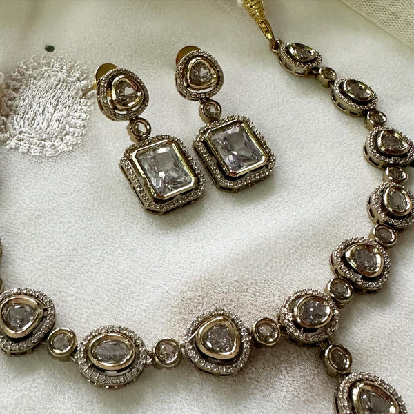 Victoria CZ rectangle drops Oval neckset - White