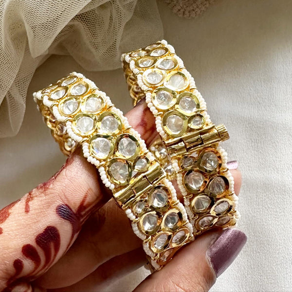 Kundan Bubbles kada Pearl laced Gold bangles - size 2.6 - set of 2