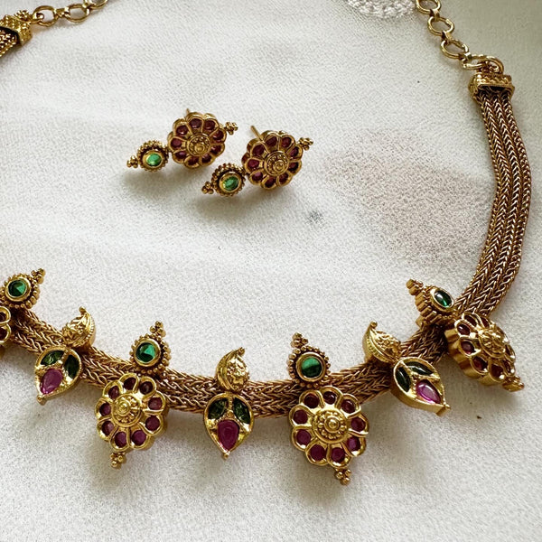 Antique Matte Kemp floral Paisley mesh set - Ruby-Green