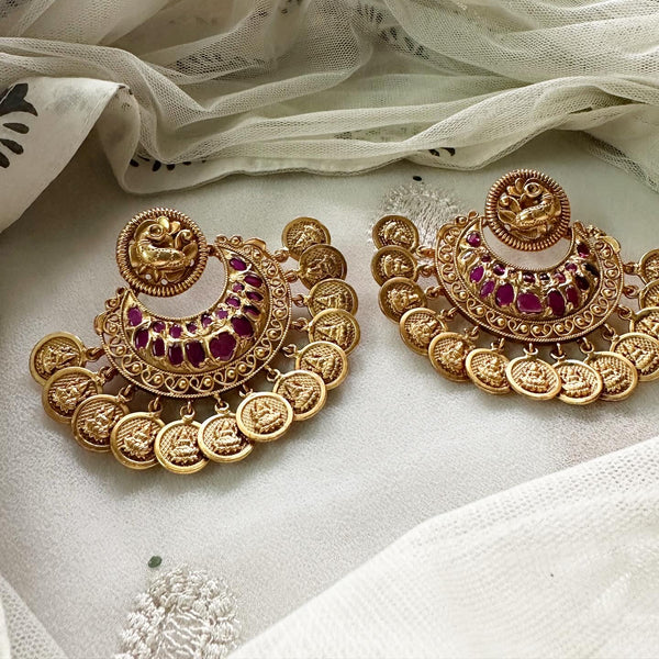 Matte Kemp Peacock & Lakshmi coin fan earrings