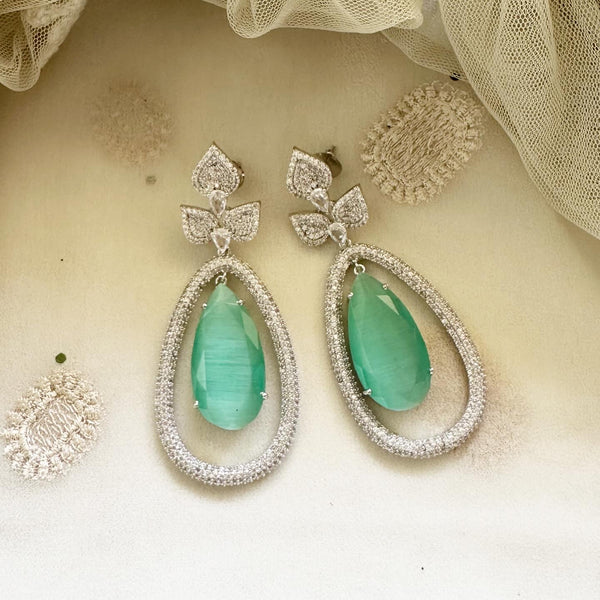 Silver CZ Leaf drops dangling earrings