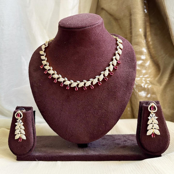 Gold AD CZ Leaf Ruby Teardrop short set - Adorna
