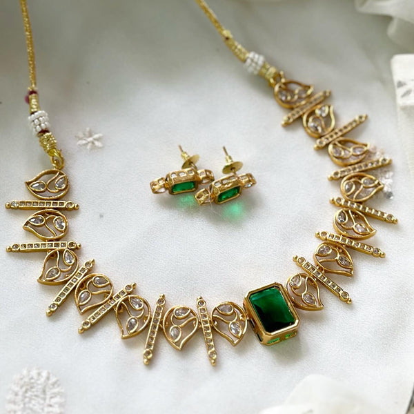 Matte CZ Paisley spike colour Block short set - Green - Adorna