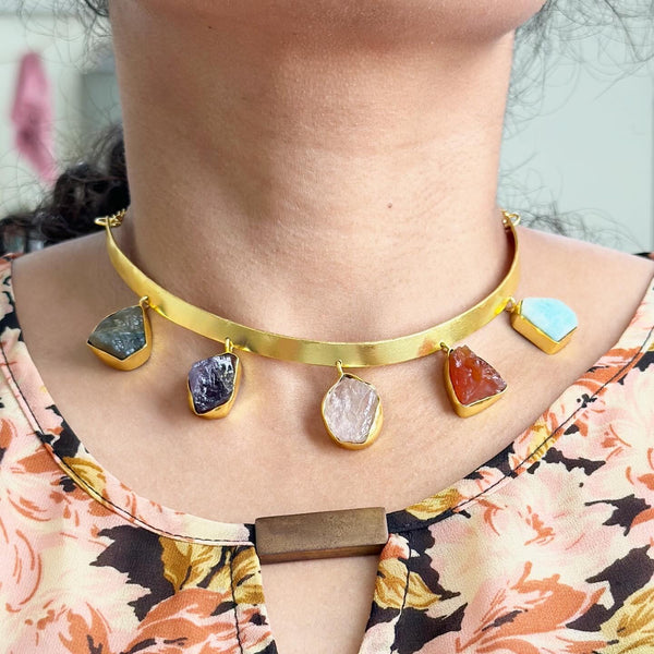 Raw stone gold necklace