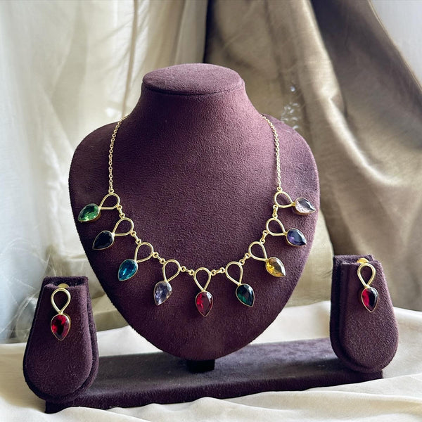 Gold tear drop cutstone short set - Multicolor - Adorna