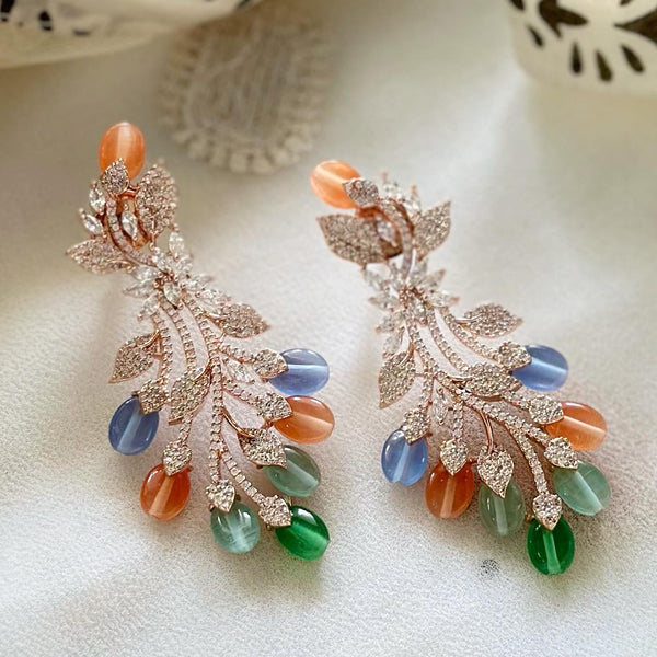 Rose gold CZ multi-color ends earrings