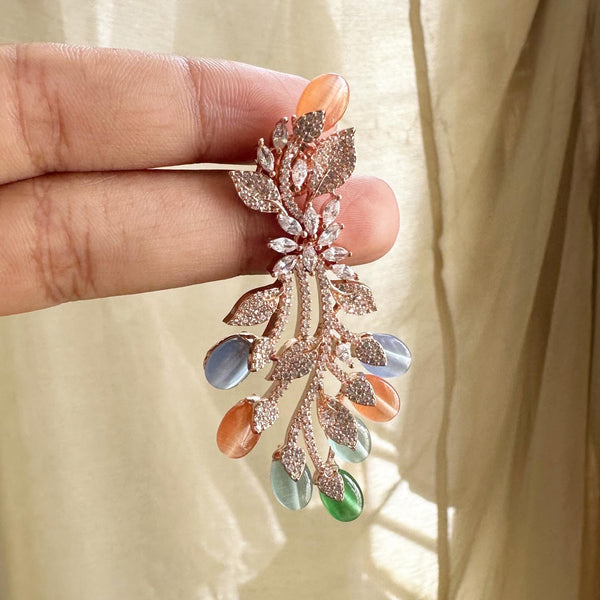 Rose gold CZ multi-color ends earrings