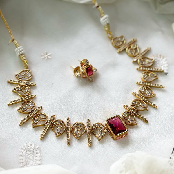 Matte CZ Paisley spike colour Block short set - Ruby - Adorna