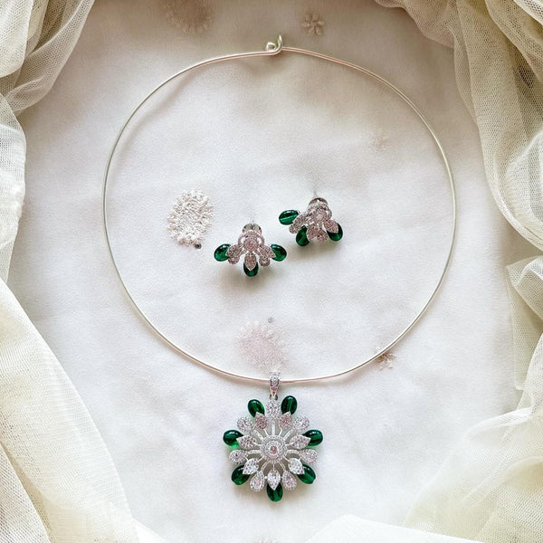 Green floral sivler hasli set - Adorna