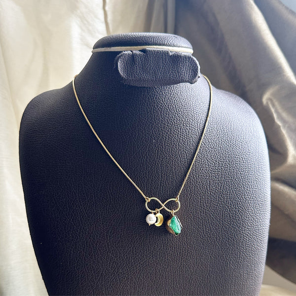 Crystal infinity moon necklace - Dark Grren