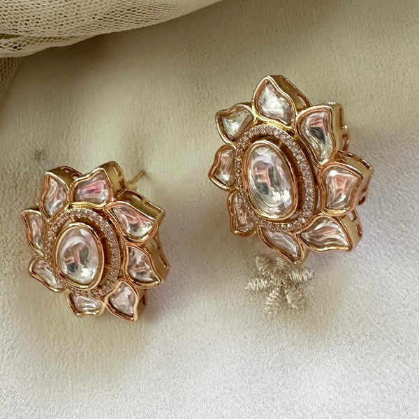 Swirl Petals Polki flower studs - Adorna