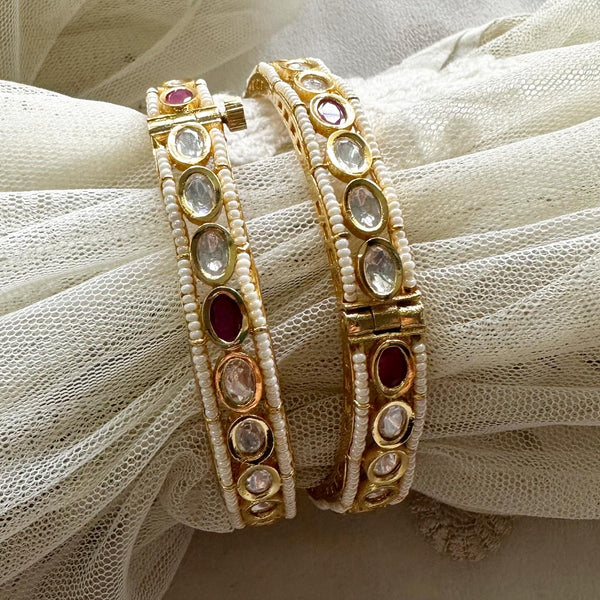 Oval Kundan Pearl laced bangles - Size 2.6 - set of 2