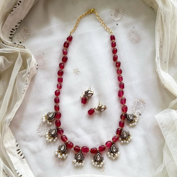 Victoria tear drops beaded mala set - Adorna