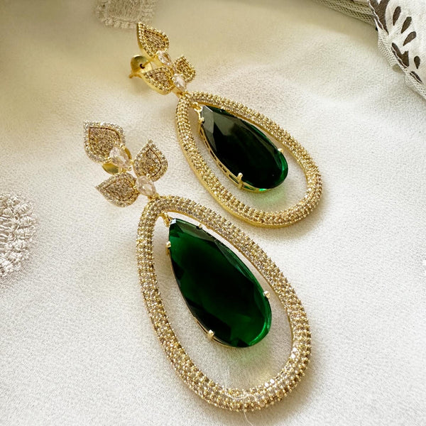 Gold CZ Leaf drops dangling earrings