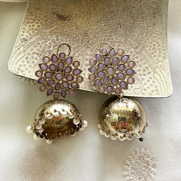 Floral Mehendhi stud Jumkhas - Pastel Punch