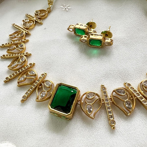 Matte CZ Paisley spike colour Block short set - Green - Adorna