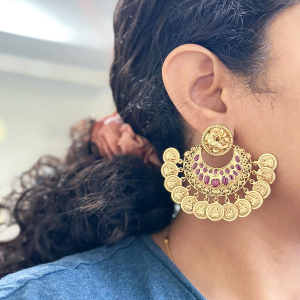Matte Kemp Peacock & Lakshmi coin fan earrings