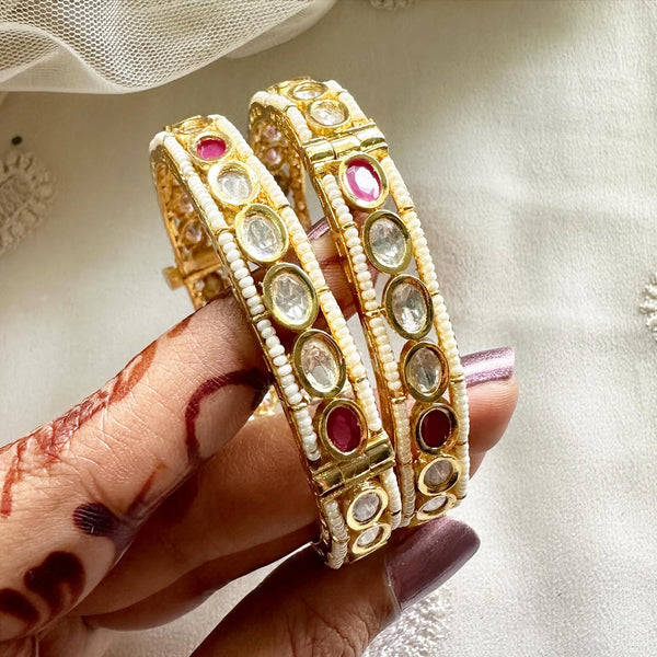 Oval Kundan Pearl laced bangles - Size 2.6 - set of 2