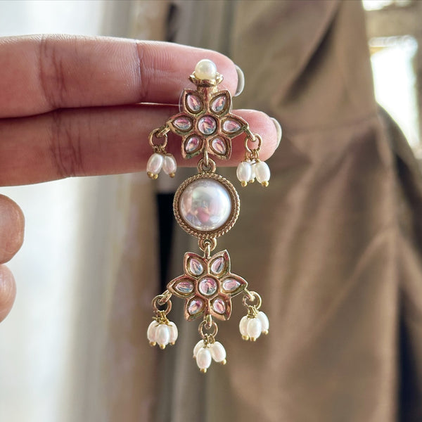 Classy Pearl polki floral danglers
