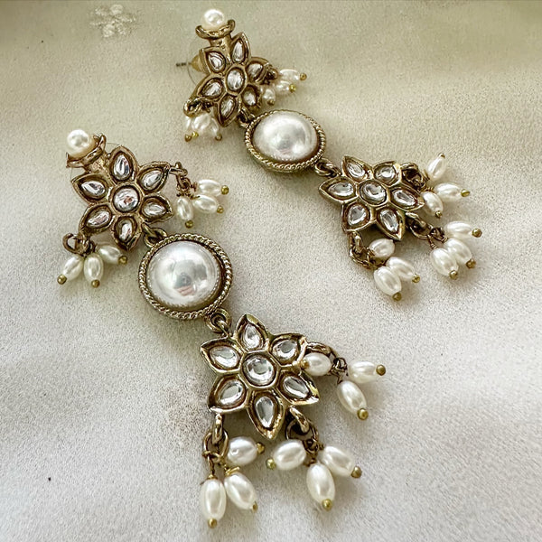 Classy Pearl polki floral danglers