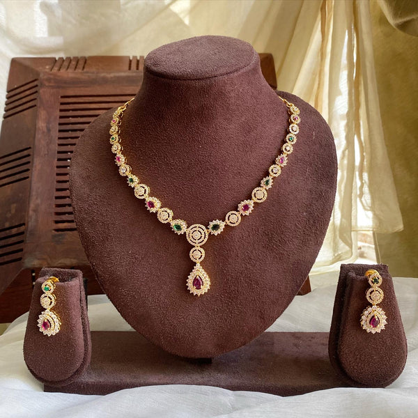 Gold AD Circles tear drop short set - Ruby-Green - Adorna