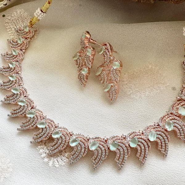 Rose gold CZ Swirl short set - Pastel Green - Adorna