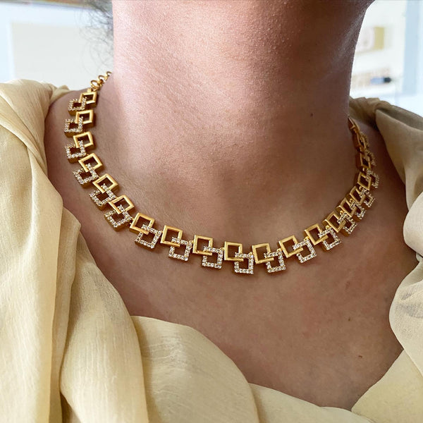 Square rows CZ matte short set - Adorna