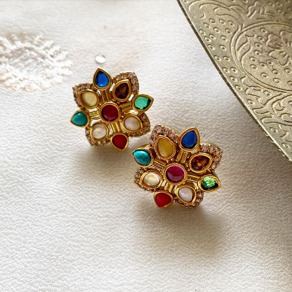 Spike Diamond Navratna studs - Adorna