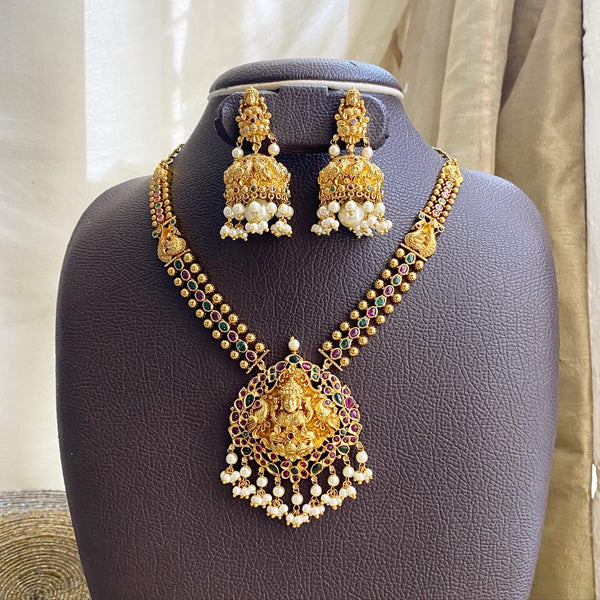 Antique matte kemp Lakshmi Peacock short mala set - Adorna