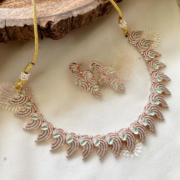 Rose gold CZ Swirl short set - Pastel Green - Adorna