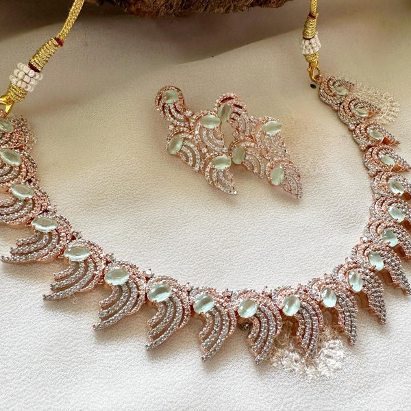 Rose gold CZ Swirl short set - Pastel Green - Adorna