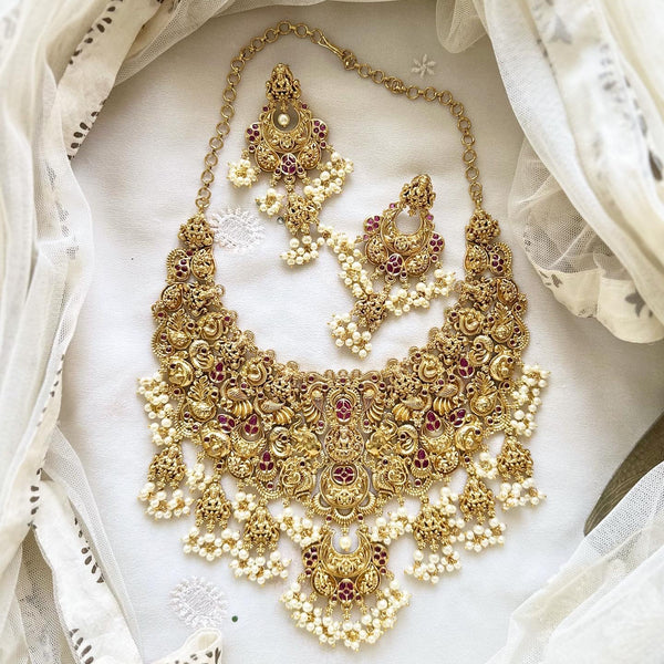 Bridal full neck Lakshmi Peacock short set - Adorna