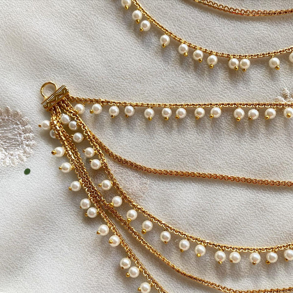 5 line antique pearl drops maatal/ear chain - Adorna