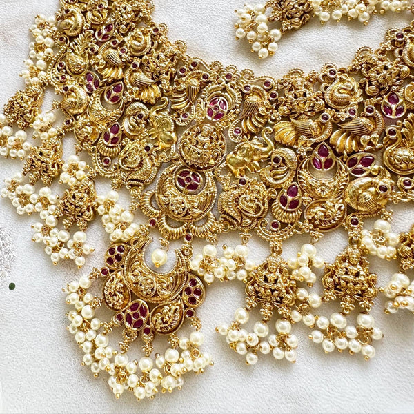 Bridal full neck Lakshmi Peacock short set - Adorna