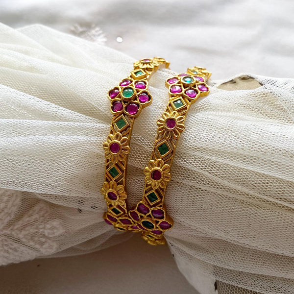 Matte kemp floral bangles - set of 2 - Adorna