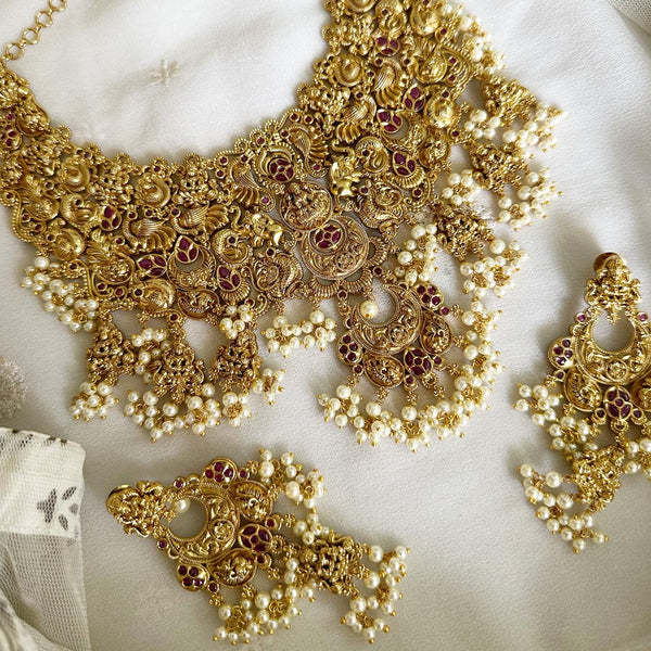 Bridal full neck Lakshmi Peacock short set - Adorna