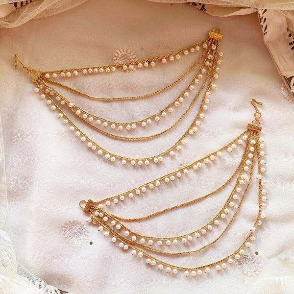 5 line antique pearl drops maatal/ear chain - Adorna