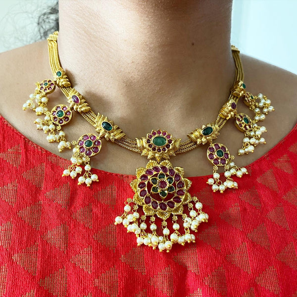 Lotus pendant mesh short set - Ruby-Green - Adorna