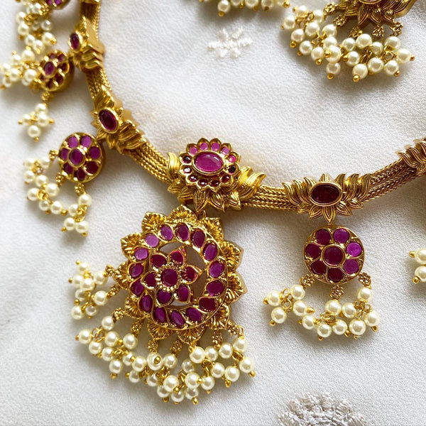 Lotus pendant mesh short set - Full Ruby - Adorna