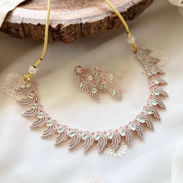 Rose gold CZ Swirl short set - Pastel Green - Adorna