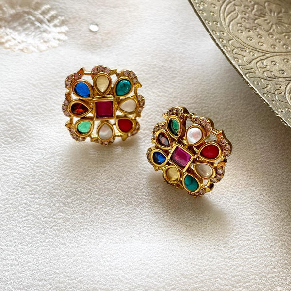 Diamond Navratna studs - Adorna
