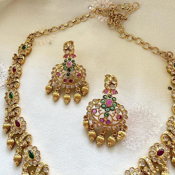 Antique CZ kemp gold drops short set - Adorna